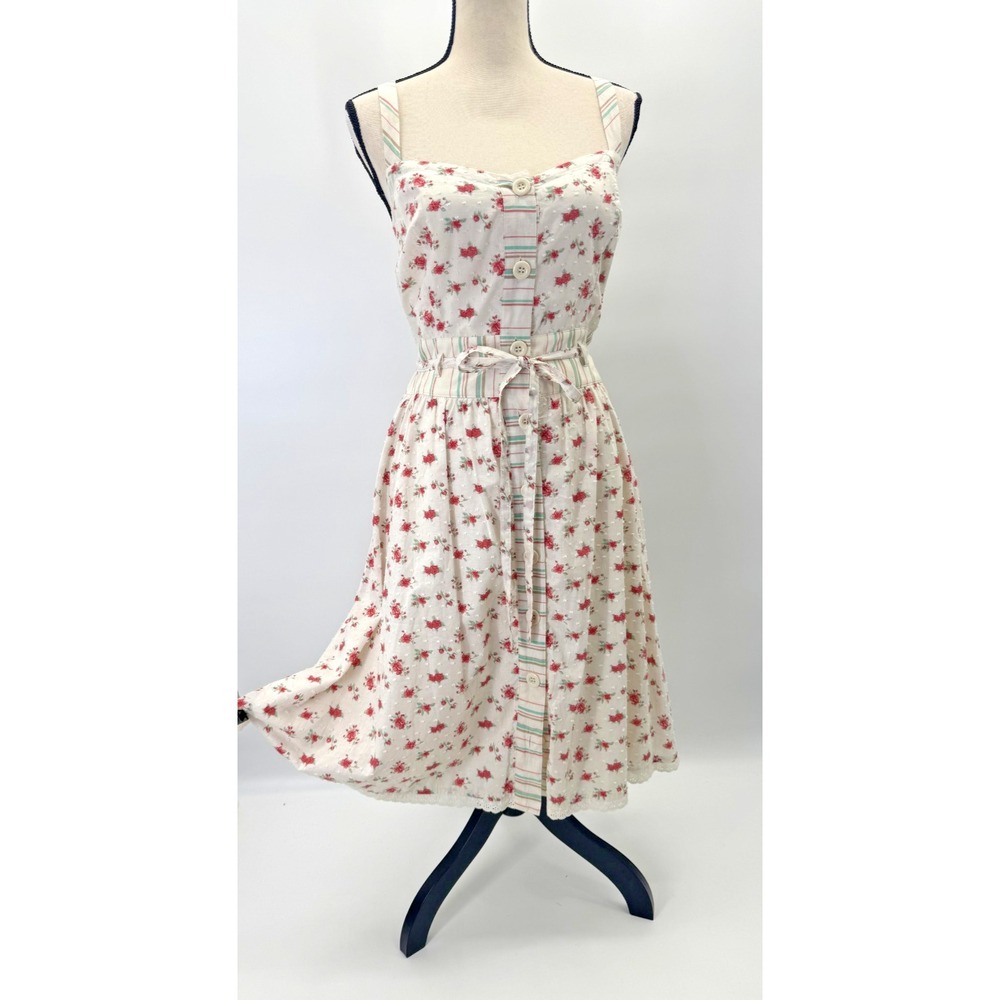 VTG Y2K Candies Floral Button Front Sweetheart Midi Dress XL Tie Waist Cottage